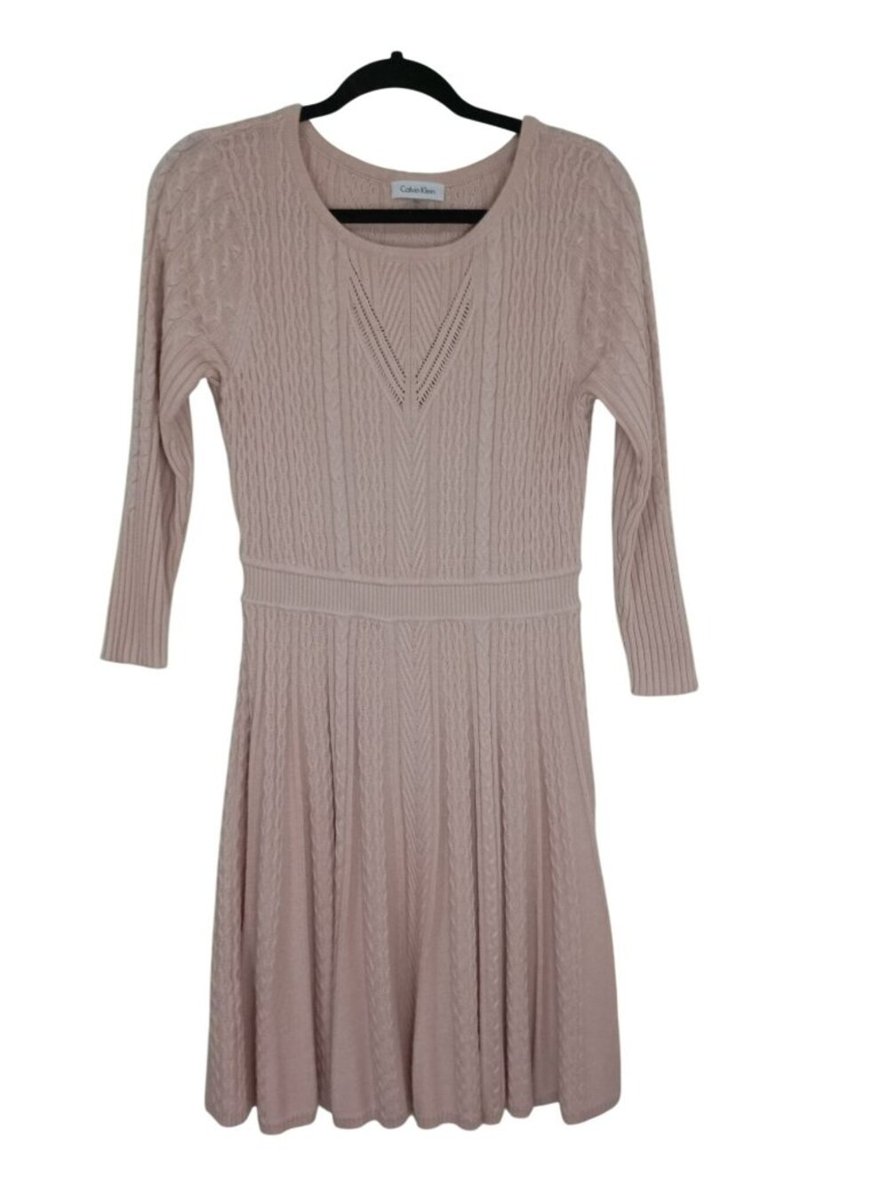 Calvin Klein Pink Cable Knit Sweater Dress Womens M 3/4 Sleeves